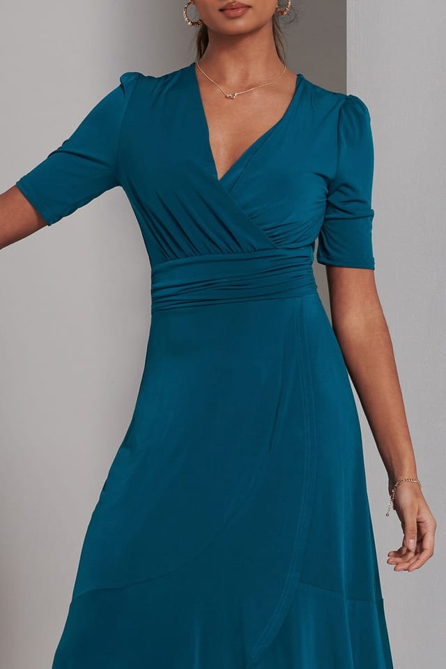 Jolie Moi Jolie Moi Women's Olana Jersey Frill Hem Maxi Dress in Teal - 3