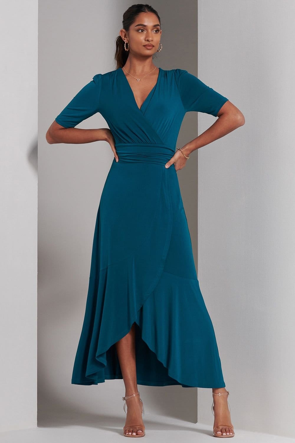 Jolie Moi Jolie Moi Women's Olana Jersey Frill Hem Maxi Dress in Teal - 4
