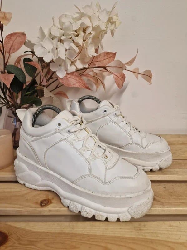 Topshop Women's Topshop white faux leather lace up chunky platform trainers made in Italy uk 6 eu 39