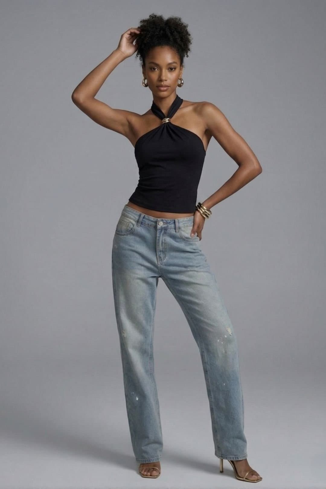 STYLEWISE STYLEWISE Women's Buckle Detail Slinky Crop Top in Black