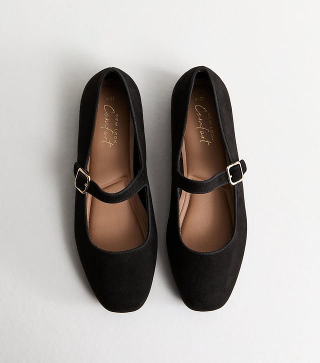 New Look Women's Black Faux Suede Mary Jane Ballet Flats Vegan New Look - 2