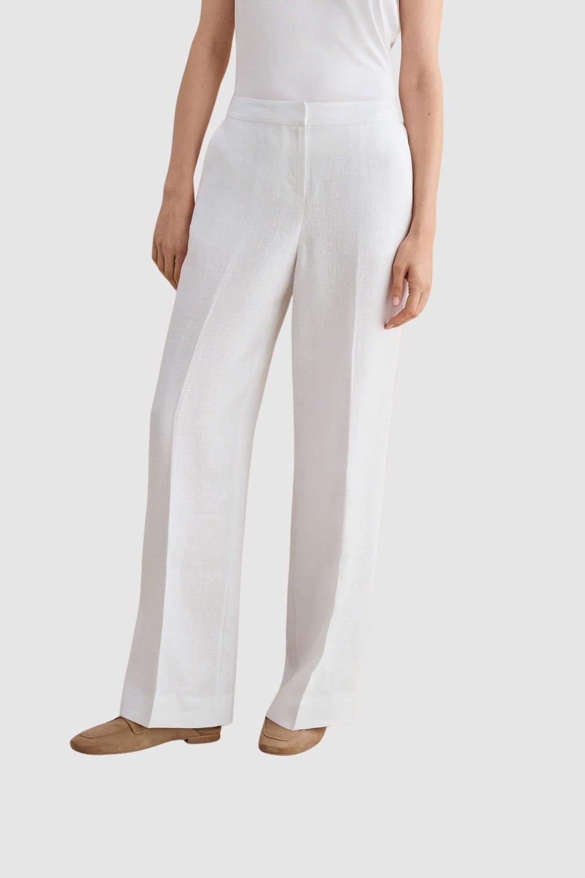 Hobbs London Hobbs London Off-White Linen High-Waist Trousers