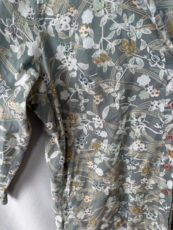 New Look New Look olive green size 12 floral cotton shirt blouse boho embellished Y2K style