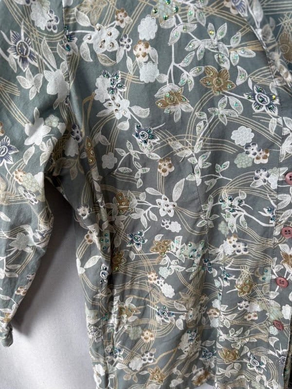 New Look Olive Green Floral Cotton Blouse Size 12
