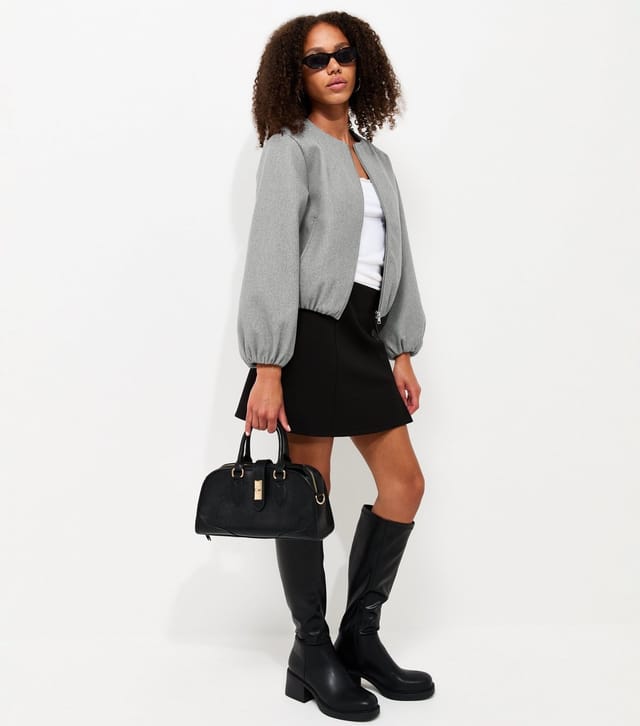 New Look Women's Light Grey Collarless Zip Through Bomber Jacket New Look - 2
