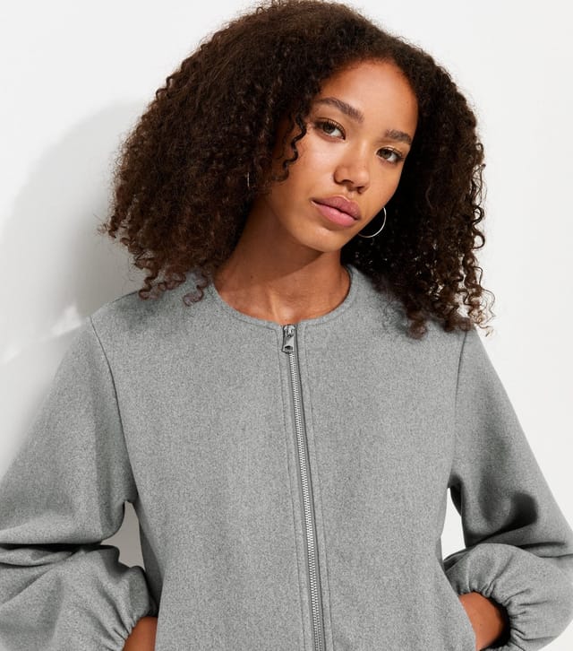 New Look Women's Light Grey Collarless Zip Through Bomber Jacket New Look - 3