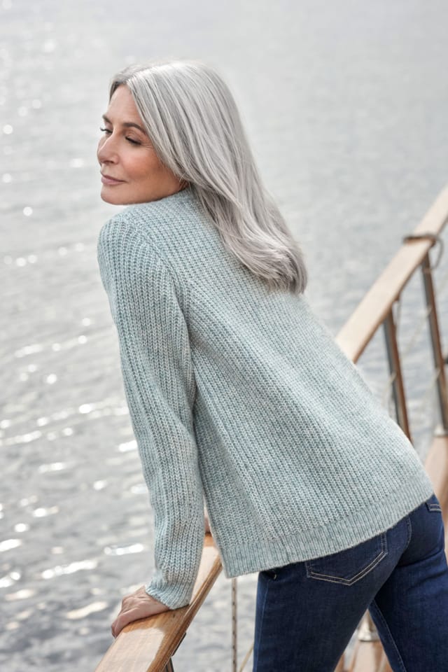 WoolOvers WoolOvers Women's Rib Pointelle Boat Neck Jumper in Green - 3