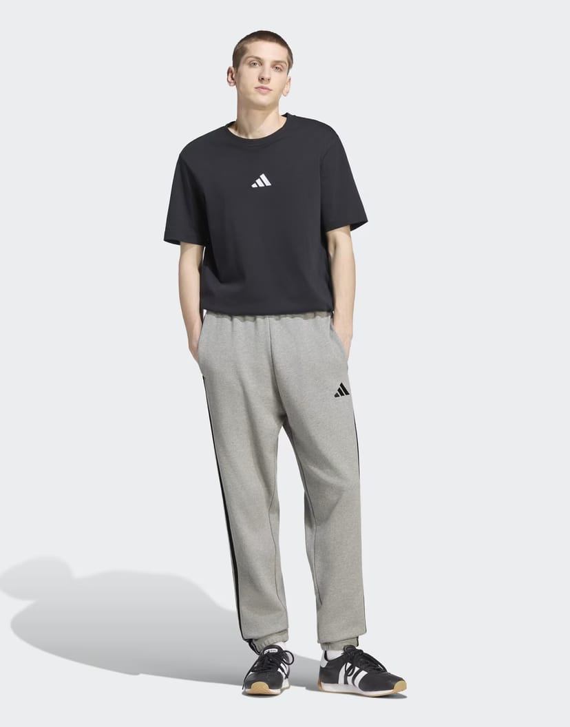ASOS adidas performance Essentials 3-stripes french terry tapered cuffed pants in medium grey heather / white - 1