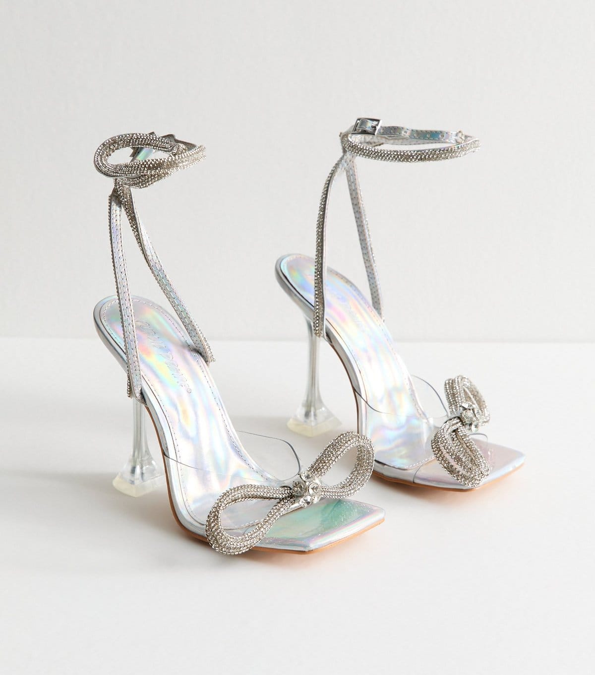 Public Desire Women's Silver Glimmer Embellished Strap Sandals Public Desire New Look - 4