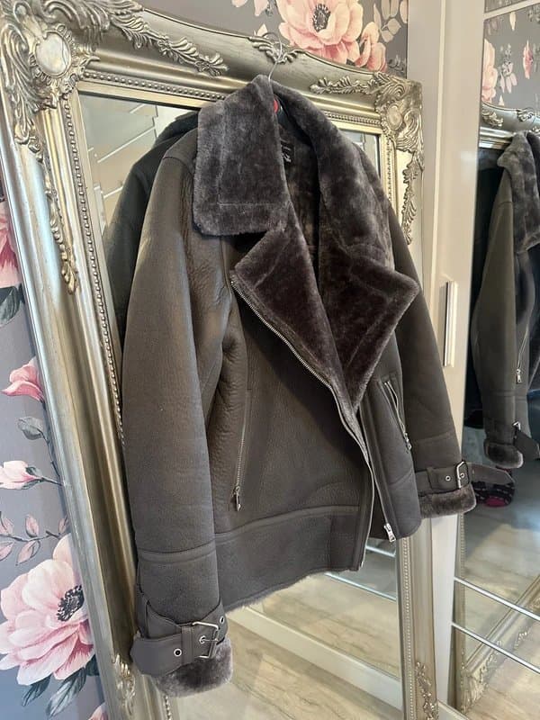 New Look Leather look fur lined jacket