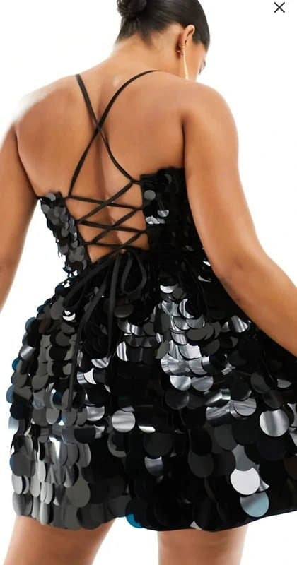 ASOS Women's Black Asos Design Curve Embellished Mini Corset Prom With Oversized Disc Sequin