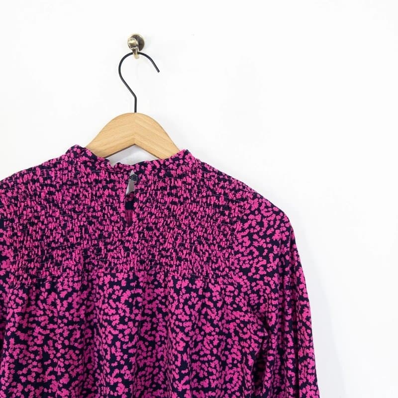 Joules Joules Kirstie Print Top Pink Navy Size 8 Shirred Pure Cotton Blouse