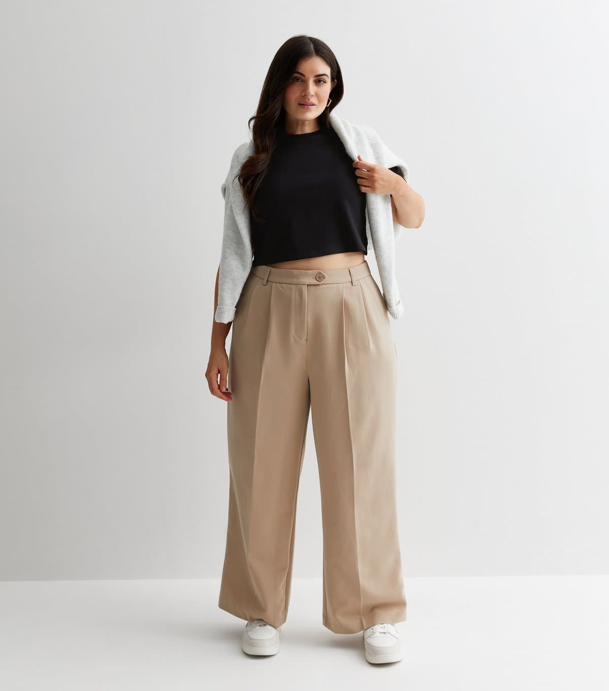 New Look Women's Plus Size Camel Tailored Wide Leg Trousers Curves New Look