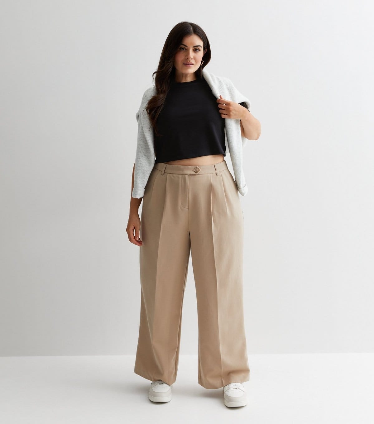 New Look Camel Plus Size Tailored Wide Leg Trousers