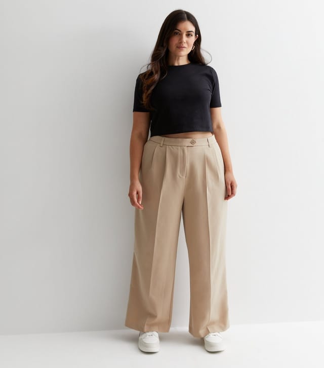New Look Women's Plus Size Camel Tailored Wide Leg Trousers Curves New Look - 3