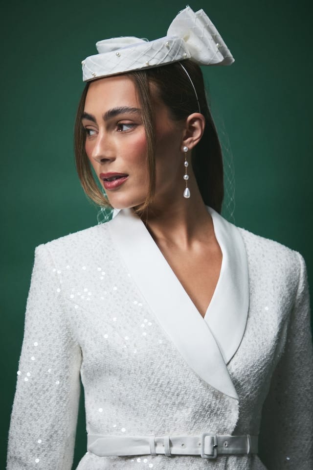 Coast Coast Women's Lisa Tan Boucle Sequin Fitted Jacket With Belt in White - 2