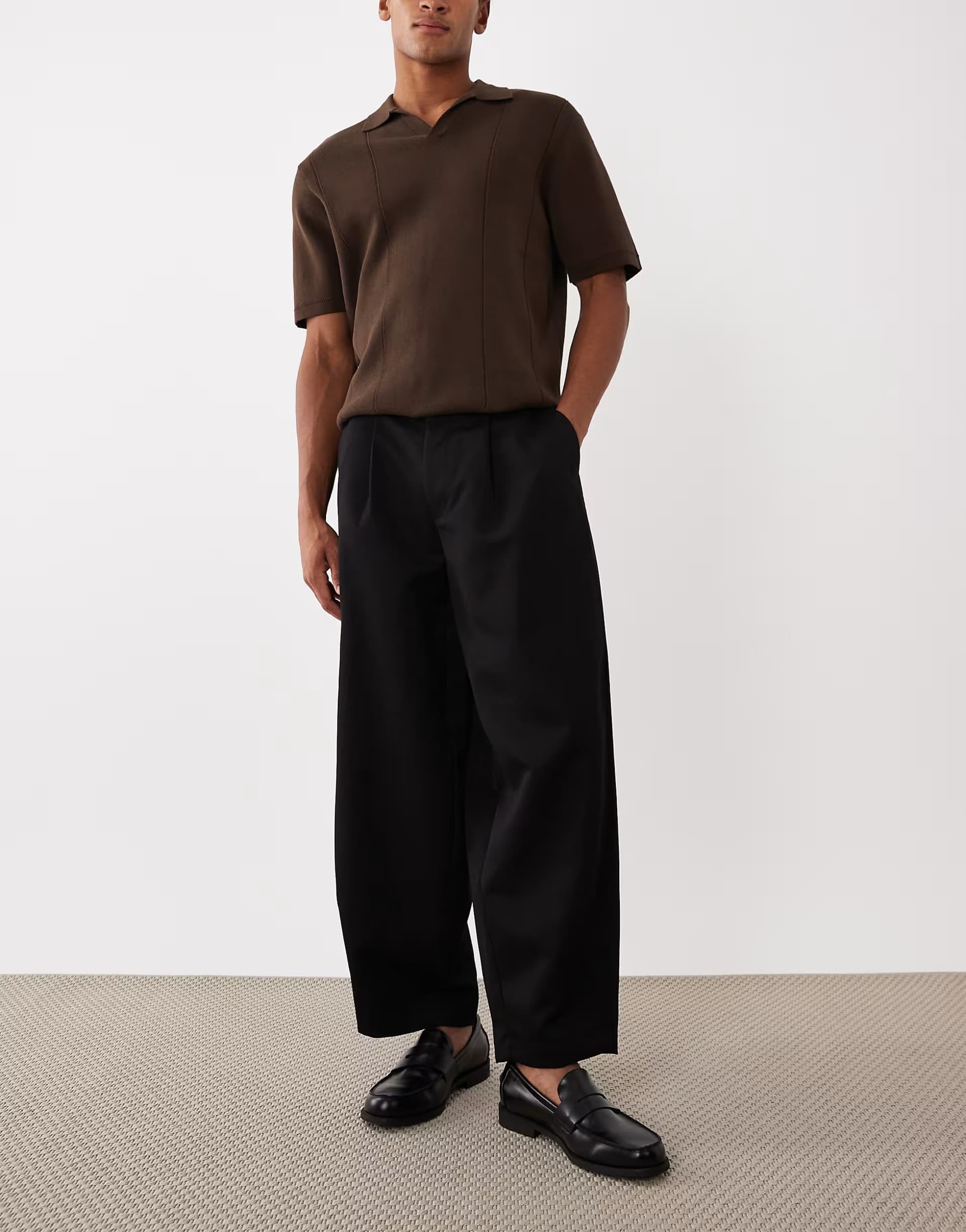 ASOS ASOS DESIGN smart wide barrel leg pleated trousers in black