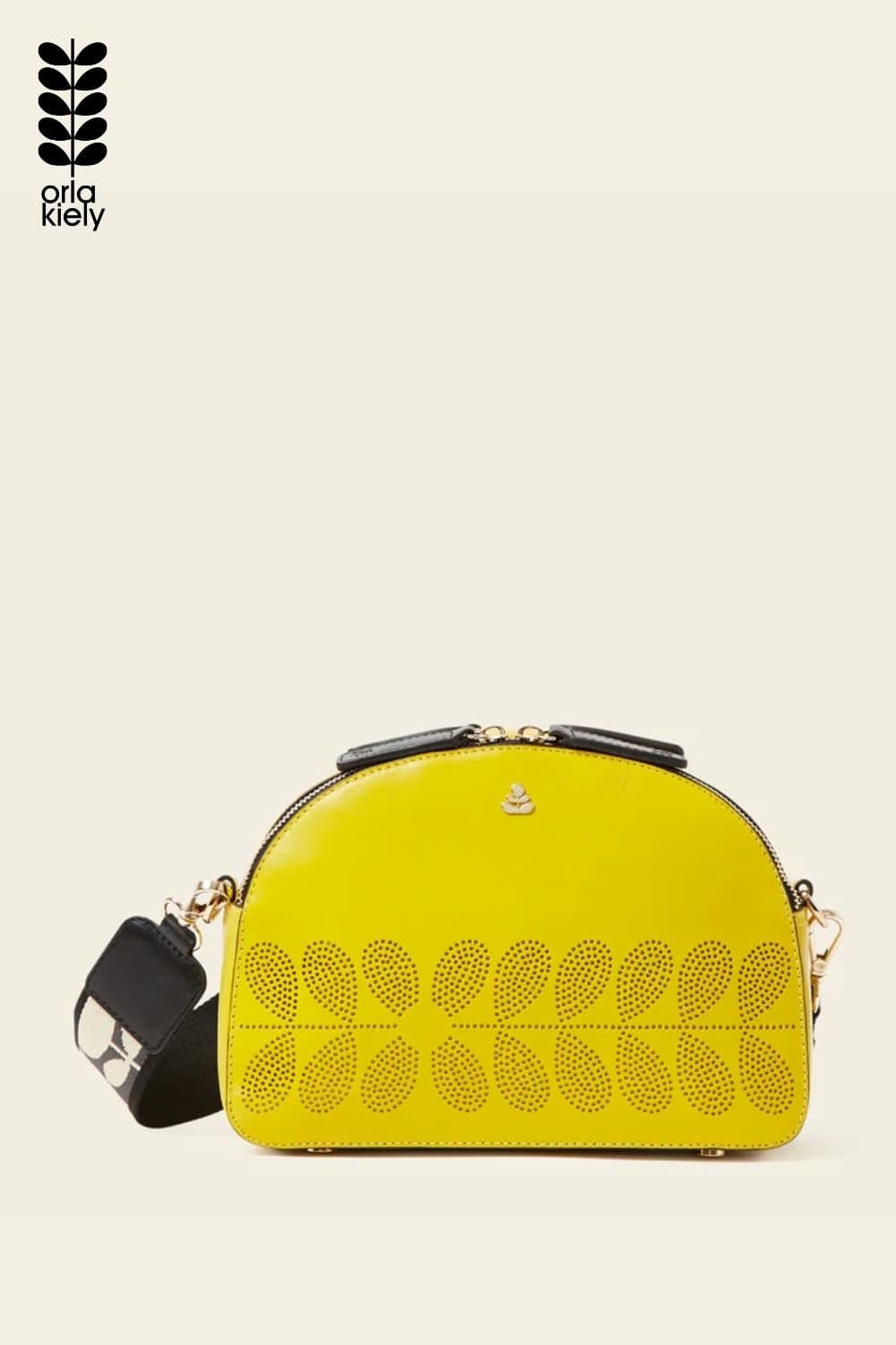 Orla Kiely Orla Kiely Yellow Leather Crossbody - Daffodil Punched Flower