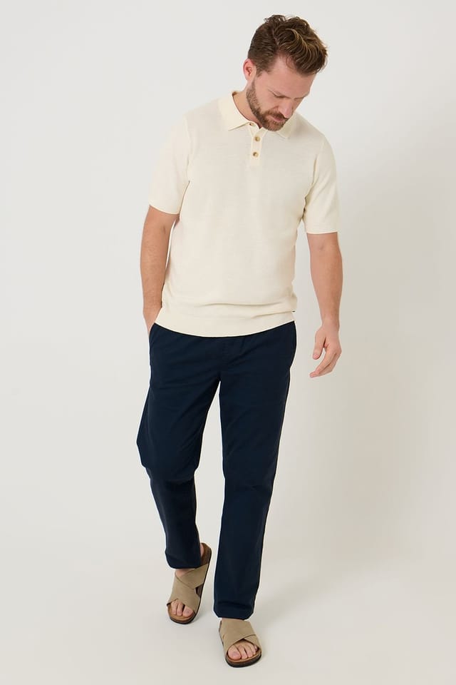 Saltwell Saltwell Men's Textured Knit Short Sleeve Polo Shirt in Ecru - 3