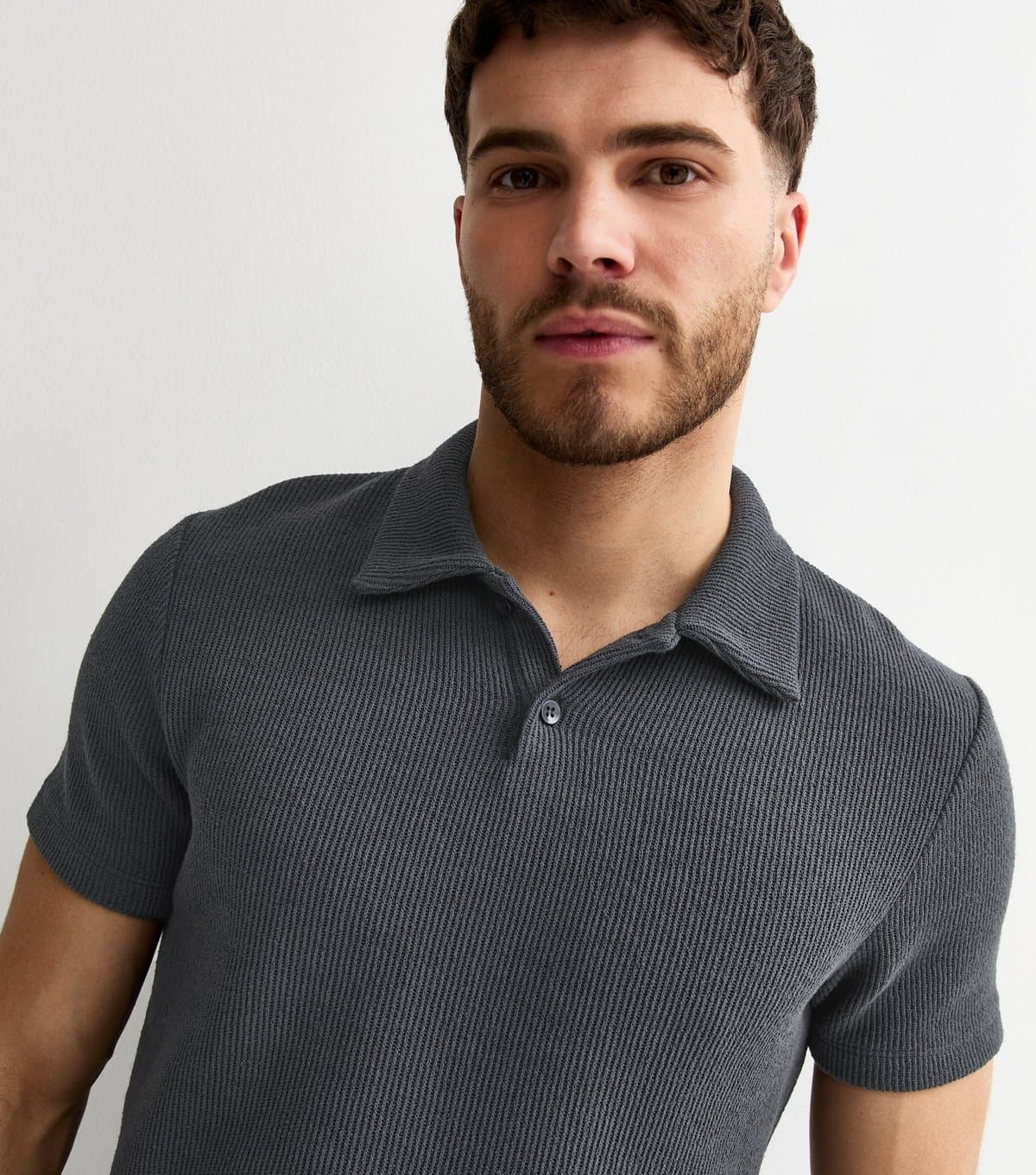 New Look Men's Navy Short Sleeve Textured Regular Polo Shirt New Look