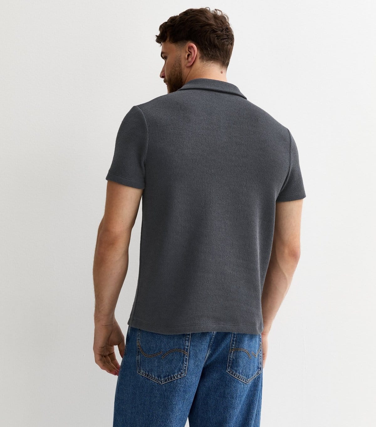 New Look Men's Navy Short Sleeve Textured Regular Polo Shirt New Look - 4