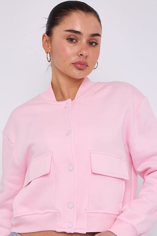 STYLEWISE STYLEWISE Women's Fleeced Bomber Jacket - Cropped Fit - Casual Outerwear in Pink - 2