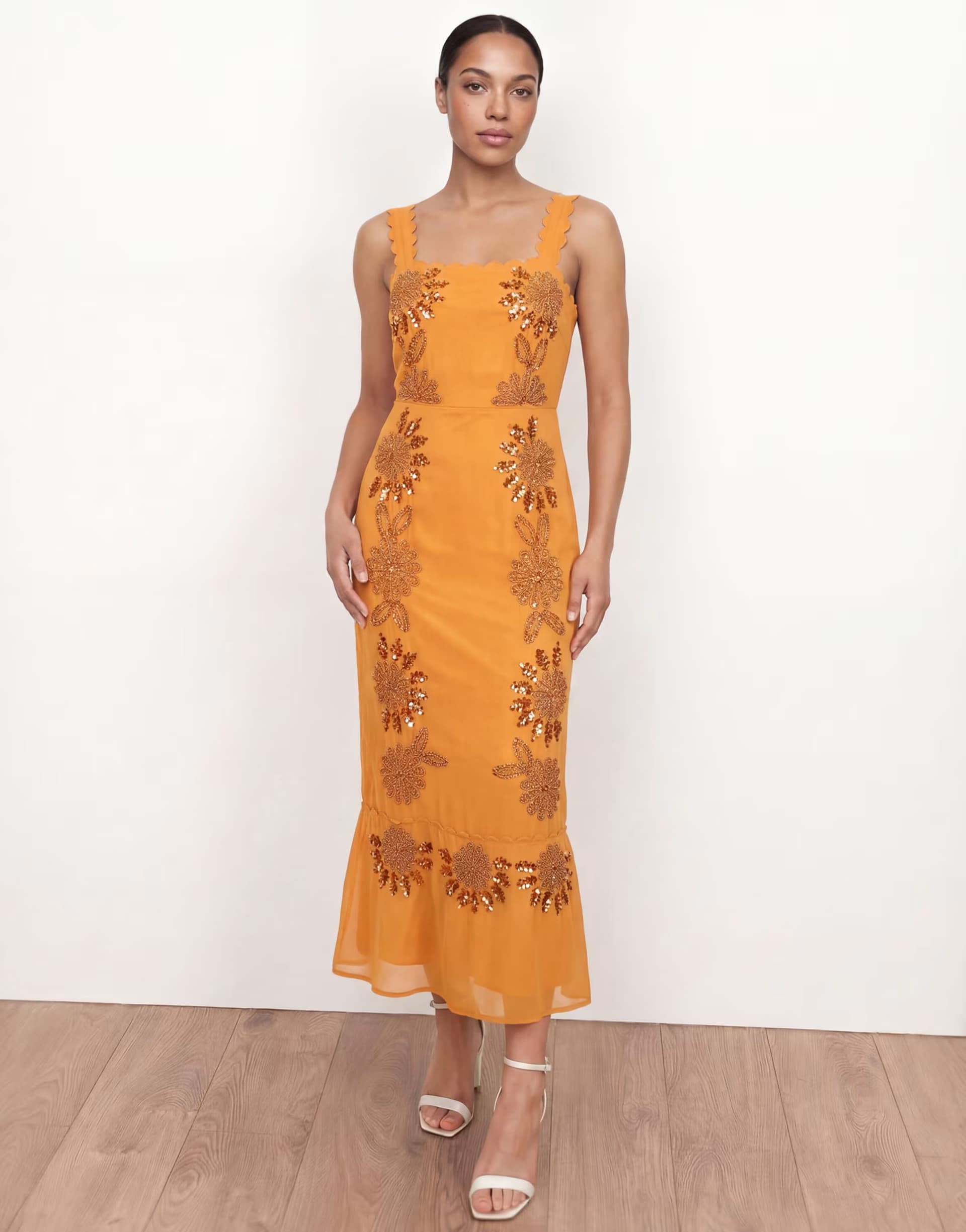 ASOS Maya Embellished square neck strappy midaxi dress in amber