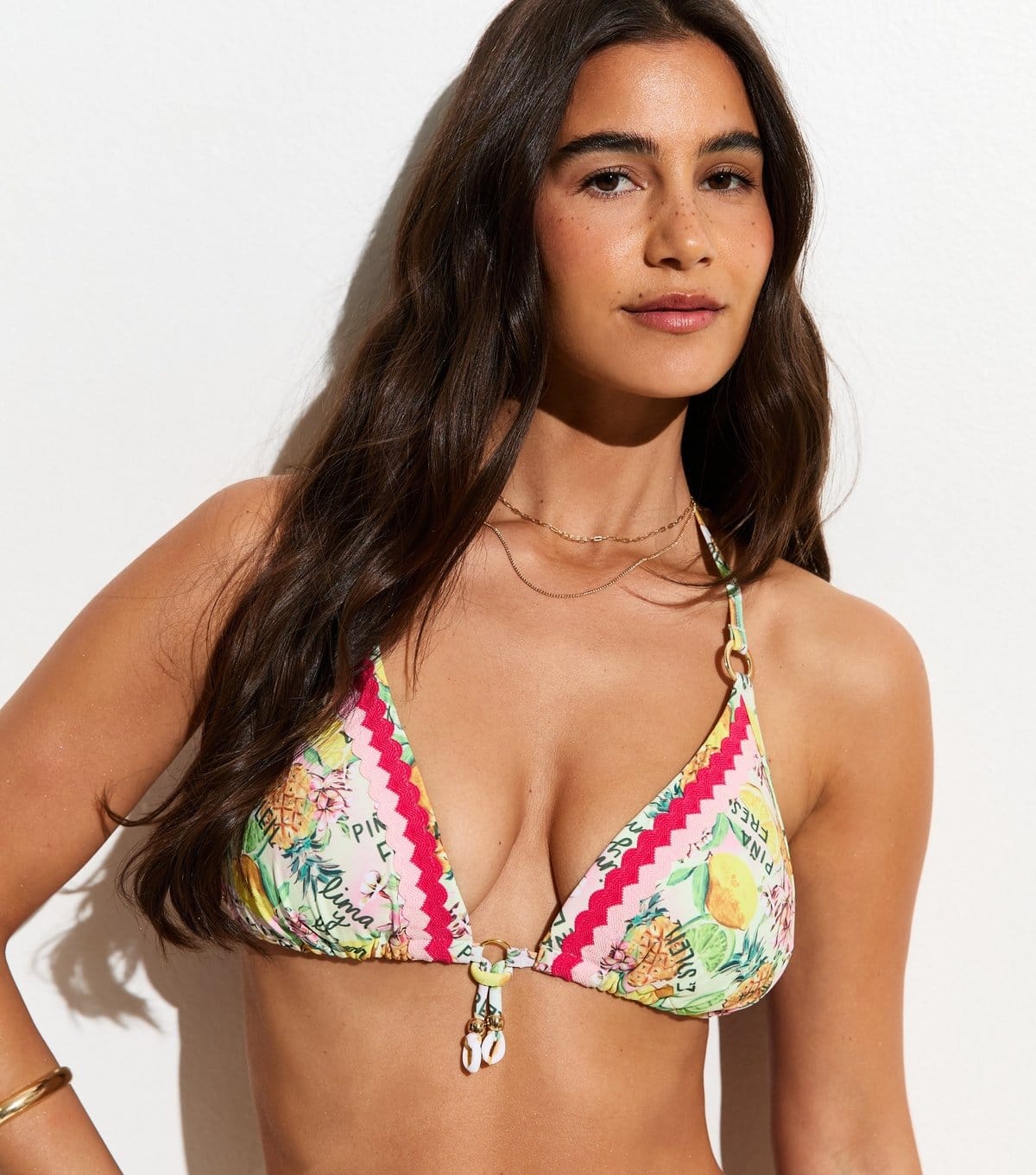 New Look Yellow Tropical Fruit Triangle Bikini Top