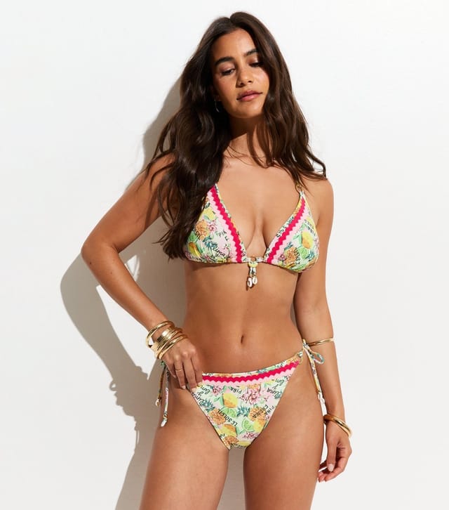 New Look Women's Yellow Tropical Fruit Triangle Bikini Top New Look - 2