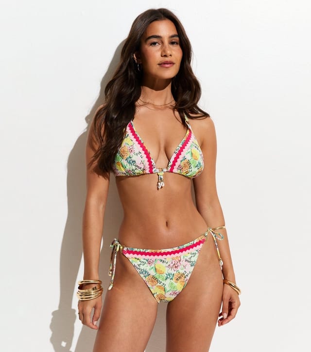 New Look Women's Yellow Tropical Fruit Triangle Bikini Top New Look - 3