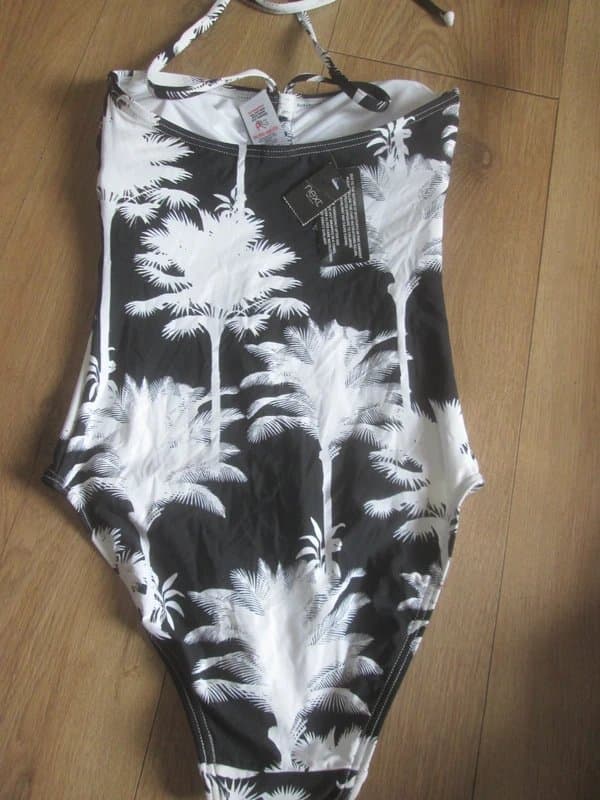 Next Next size 6 black white halter side support optional padding Swimming costume Brand new with tags