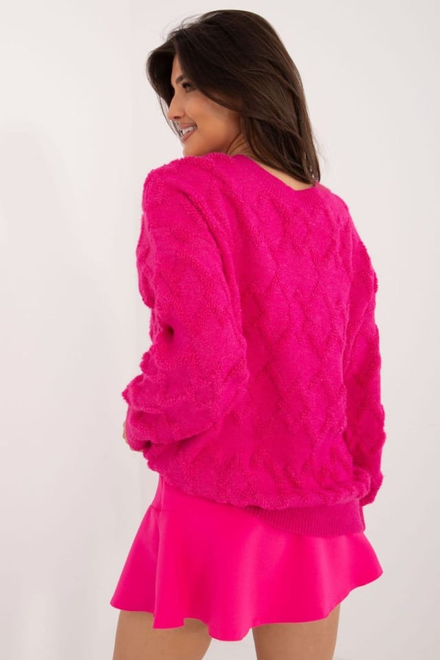 Love Lace Love Lace Women's Textured Knit Round Neck Casual Sweater Style 199427 in Fuchsia - 2