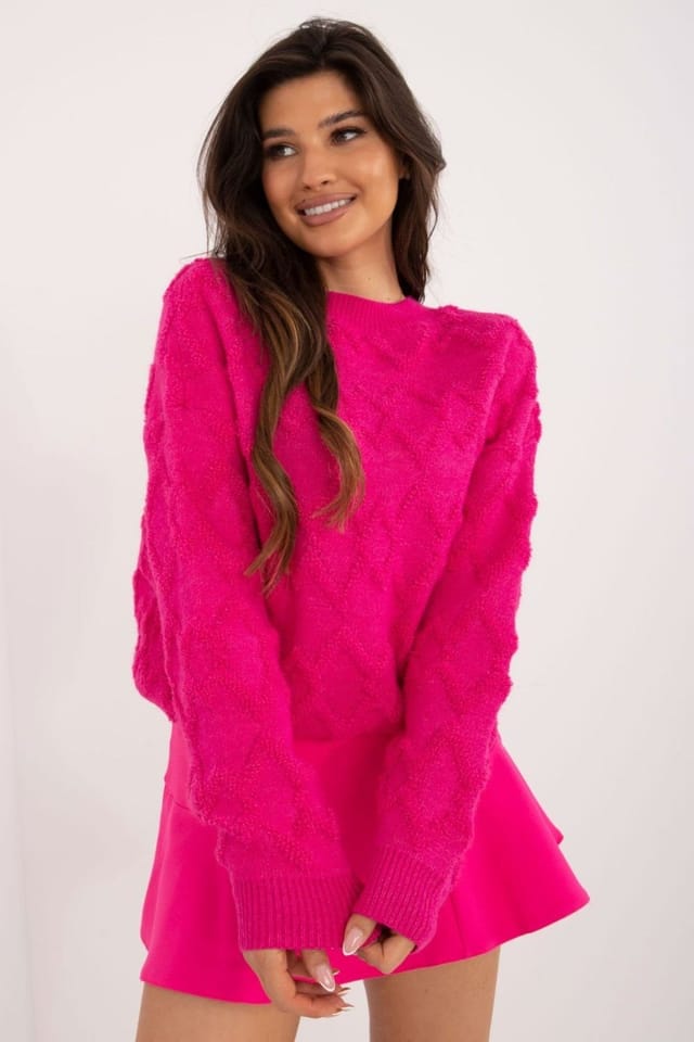 Love Lace Love Lace Women's Textured Knit Round Neck Casual Sweater Style 199427 in Fuchsia - 3
