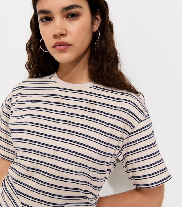 New Look Women's Blue Cotton Striped Corset Waist T-Shirt New Look - 2
