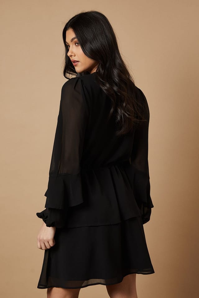 Oasis Oasis Women's Embroidered Ruffle Tier Mini Dress in Black - 3