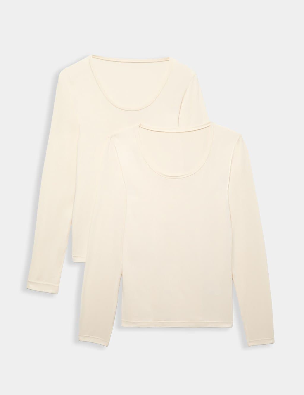Marks & Spencer M&S 2 Pack Heatgen™ Light Thermal Long Sleeve Tops Light Cream