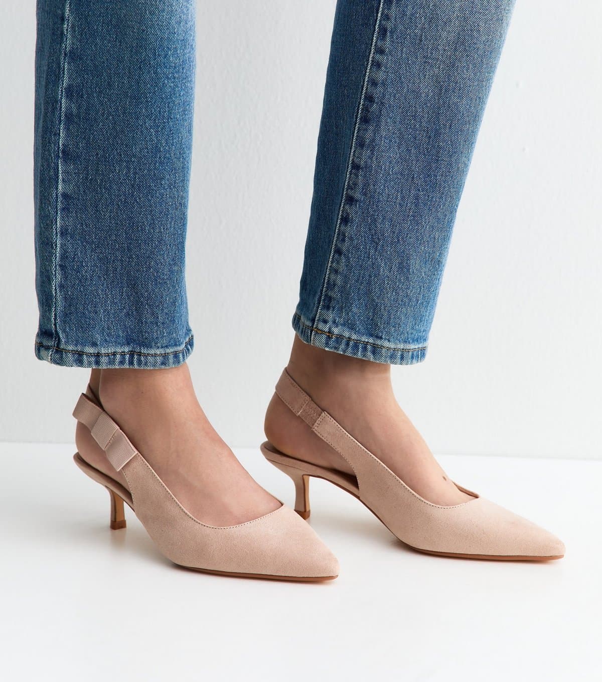 New Look Women's Wide Fit Pink Faux Suede Kitten Heel Slingback Court Shoes Vegan New Look