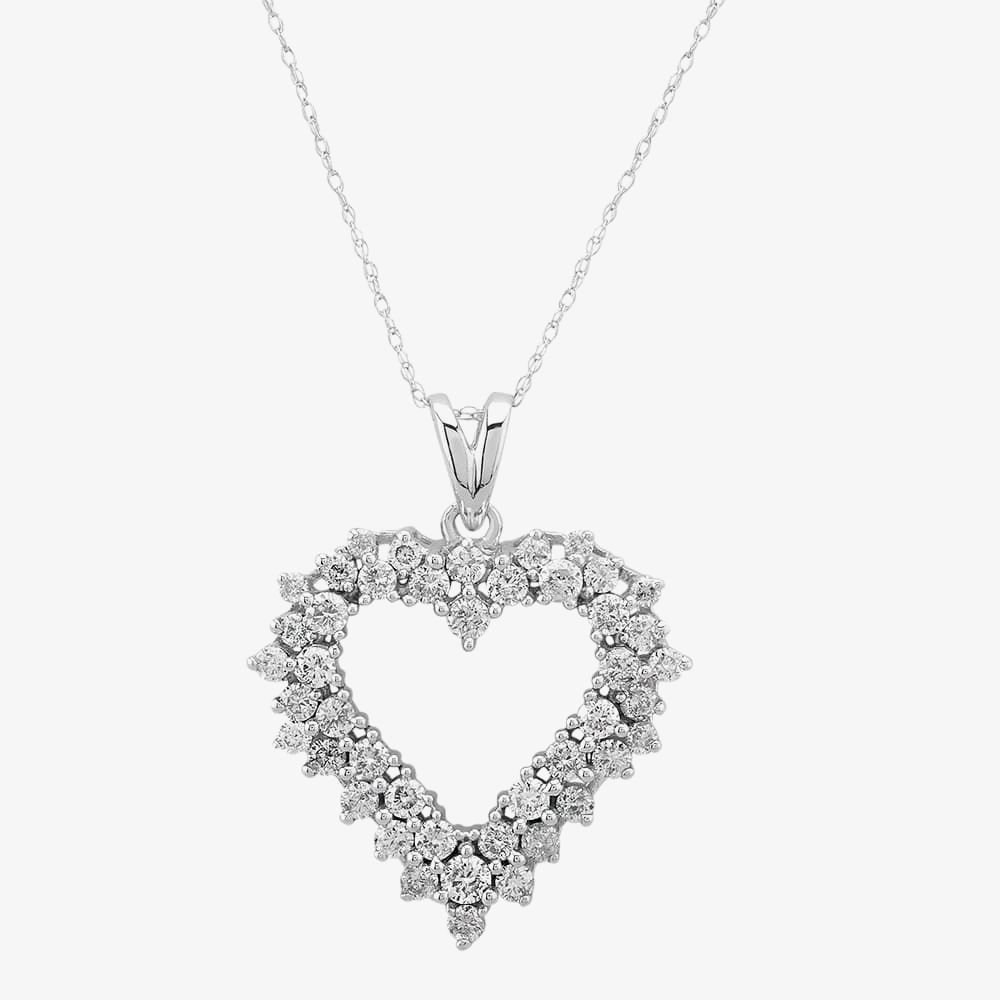 T.H.Baker T.H.Baker Women's 9ct White Gold 1.00ct Diamond Open Heart Pendant TH0121787 in Silver - 2