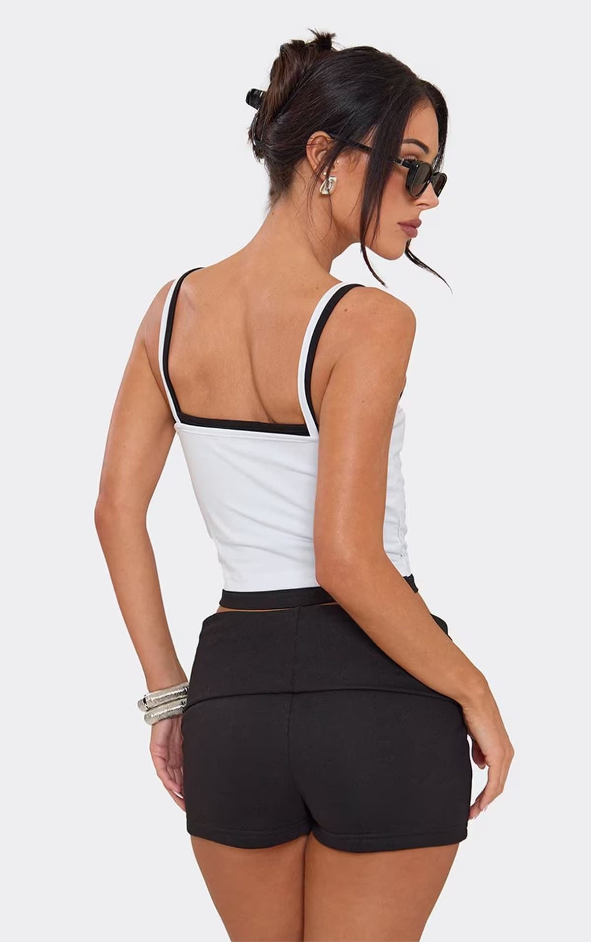EGO Fold Over Mini Hot Pant Shorts In Black, Women's Size UK 6