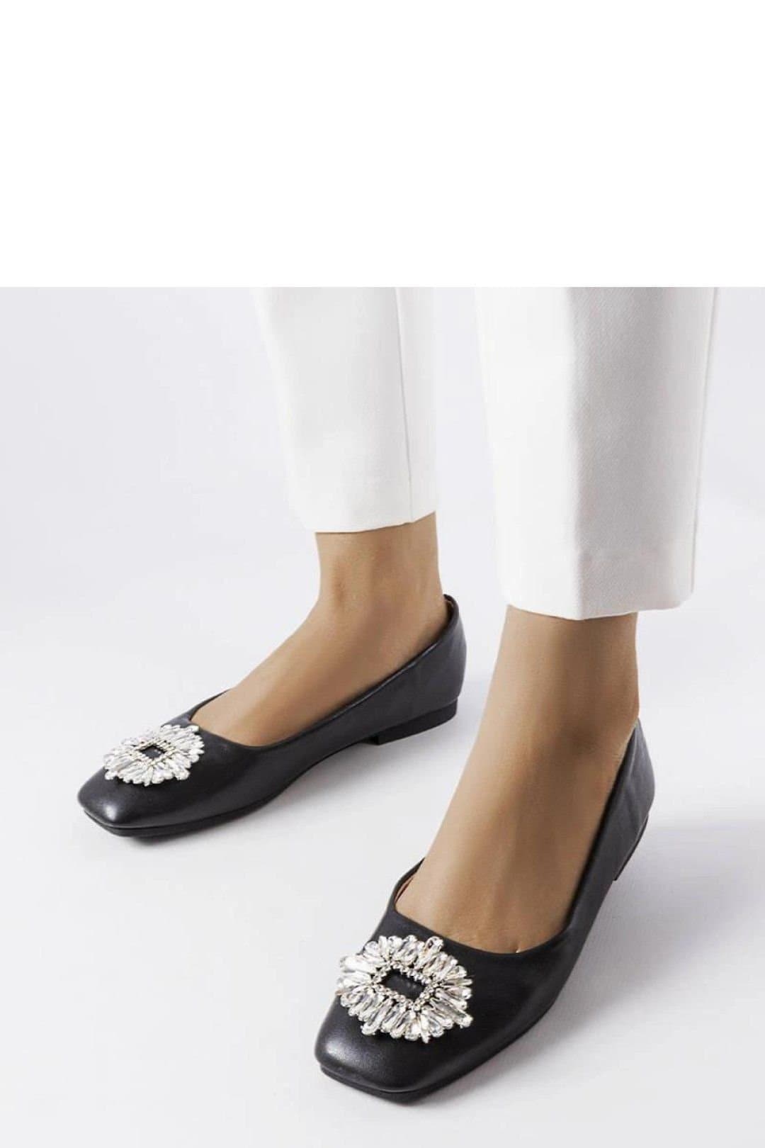 Love Lace Love Lace Women's Elegant Slip On Ballet Flats with Zircon Brooch in Black