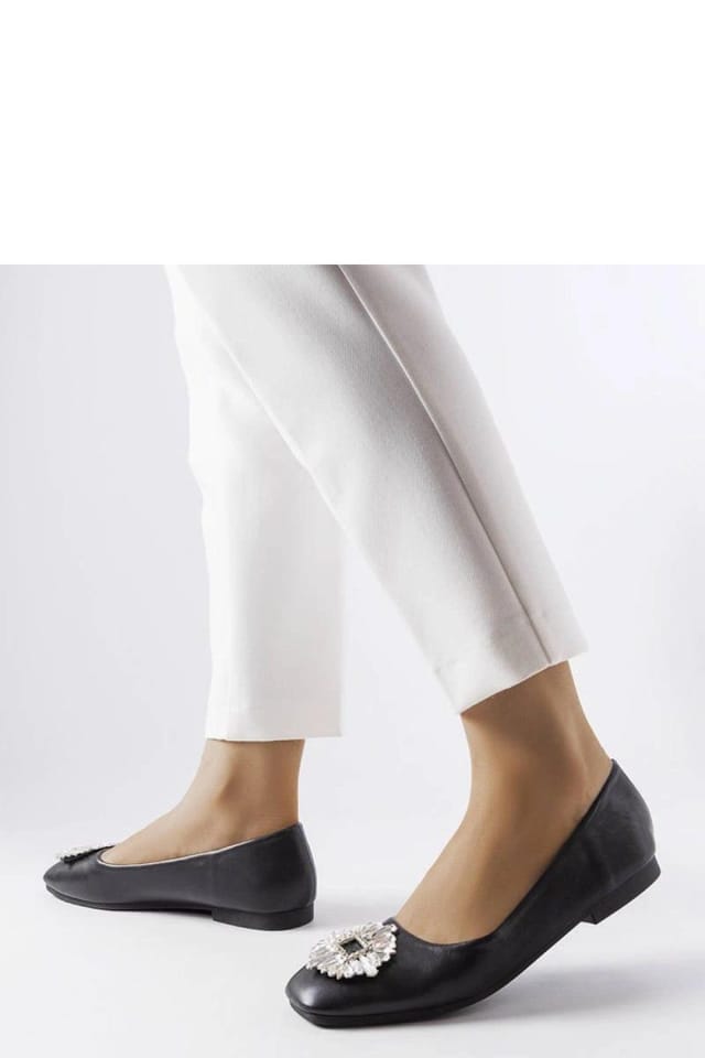 Love Lace Love Lace Women's Elegant Slip On Ballet Flats with Zircon Brooch in Black - 2