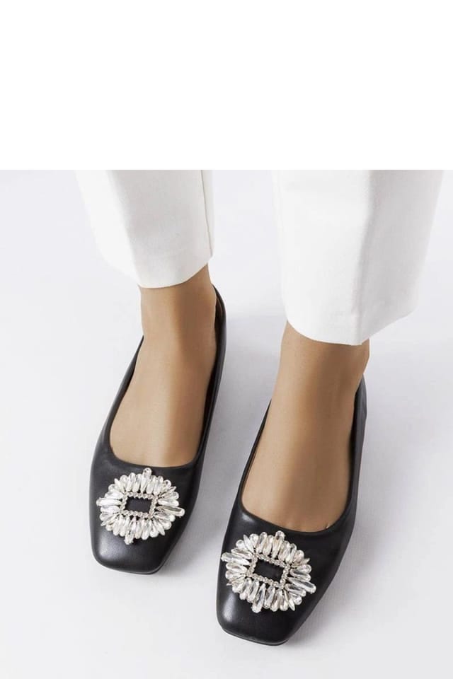 Love Lace Love Lace Women's Elegant Slip On Ballet Flats with Zircon Brooch in Black - 3