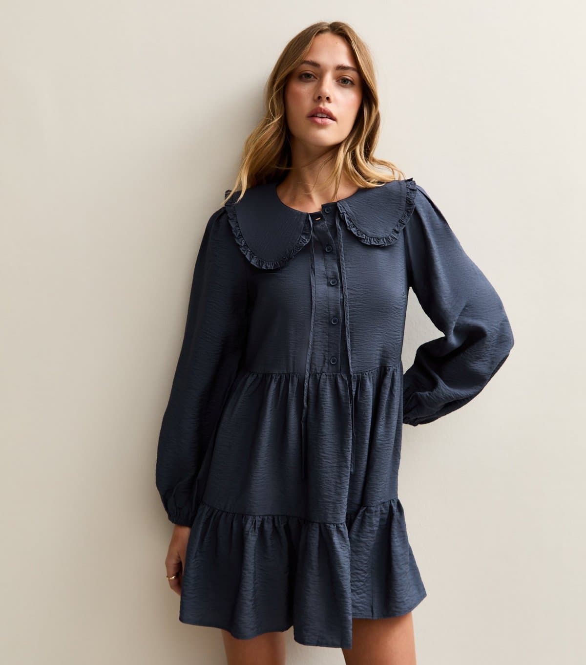 New Look Women's Navy Oversized Collar Mini Smock Dress New Look