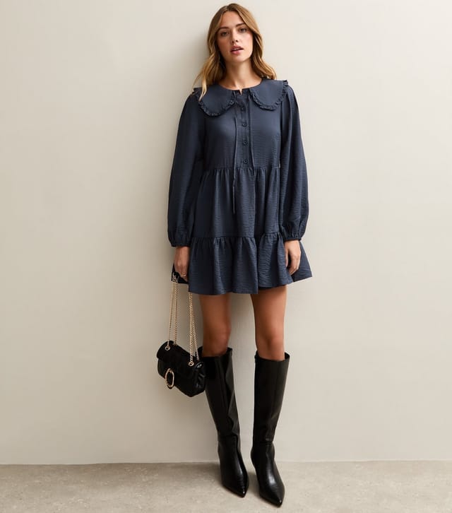 New Look Women's Navy Oversized Collar Mini Smock Dress New Look - 2