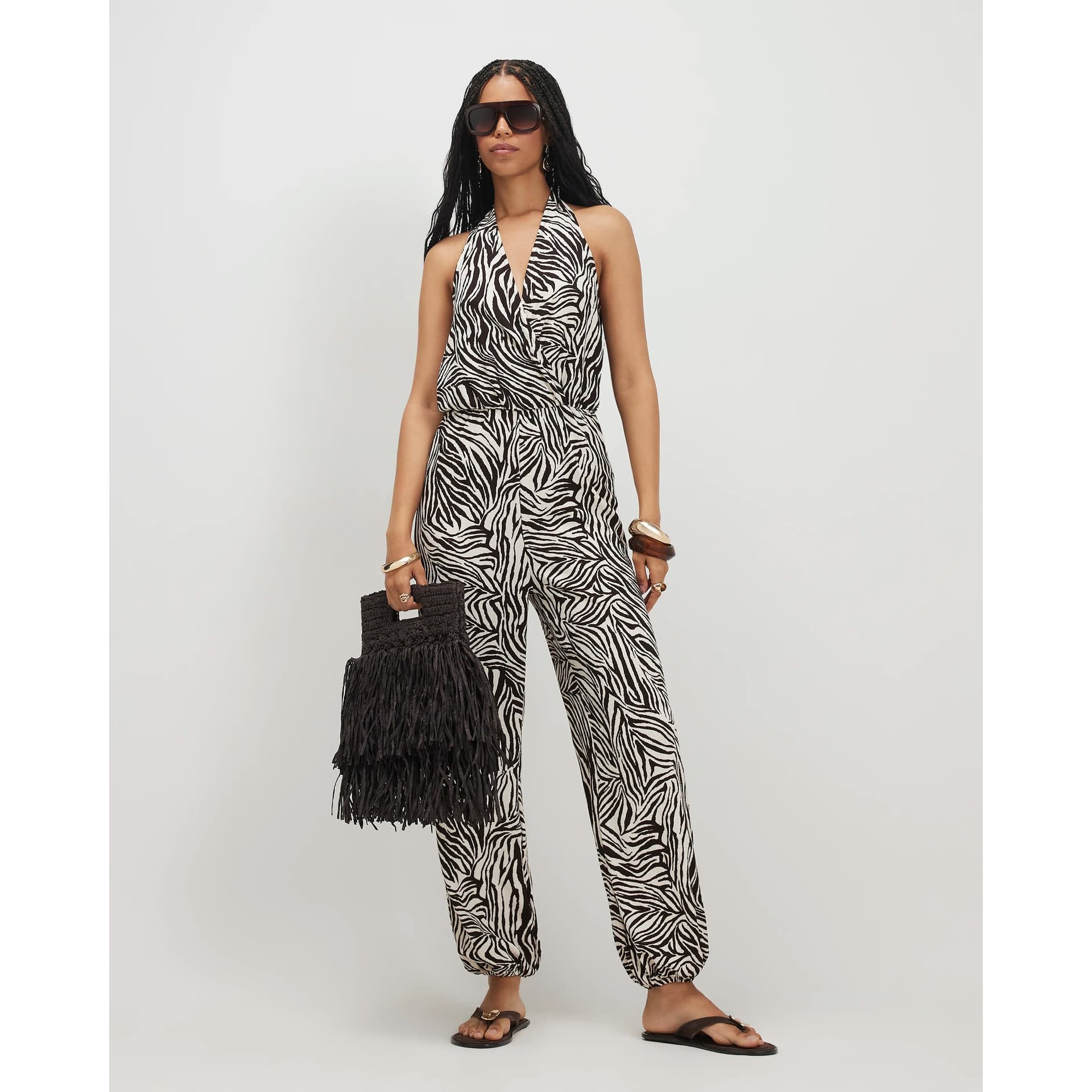 River Island River Island Womens Beige Zebra Textured Halter Jumpsuit