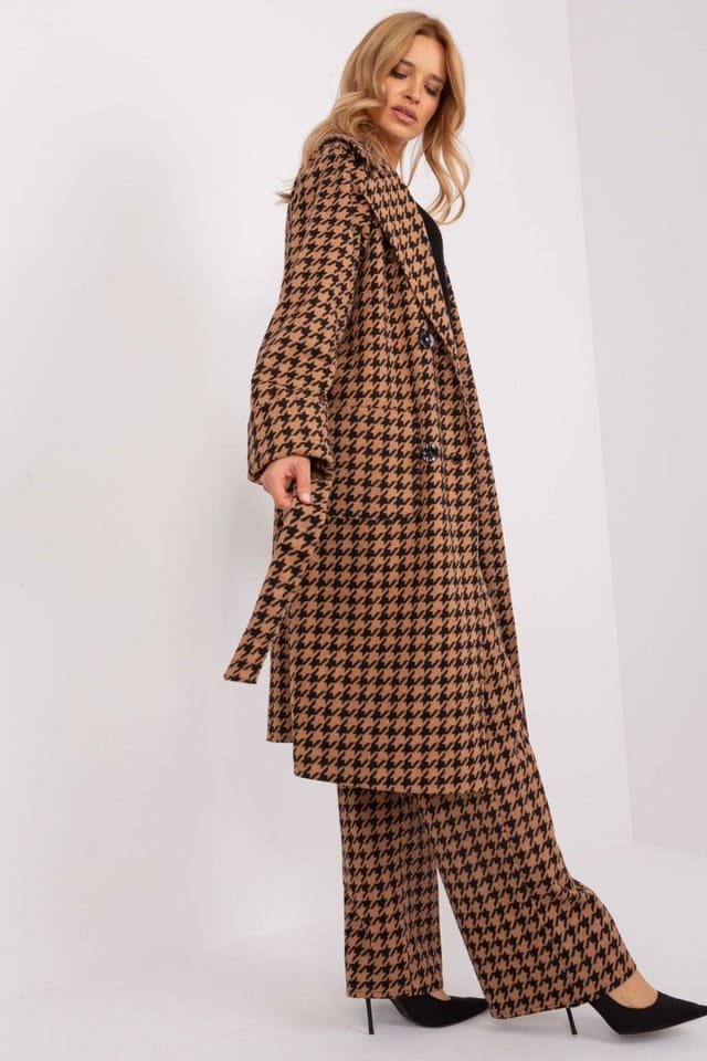 Love Lace Love Lace Women's Elegant Pepite Pattern Over Knee Coat in Brown - 2
