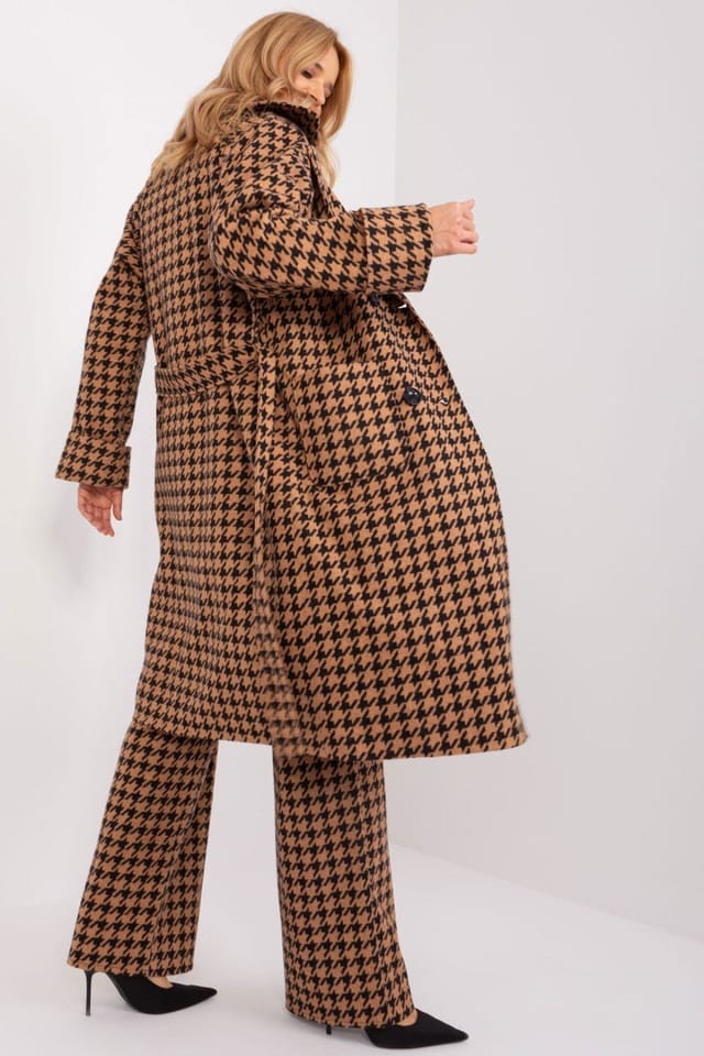 Love Lace Love Lace Women's Elegant Pepite Pattern Over Knee Coat in Brown - 3