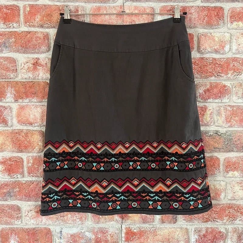 Monsoon Monsoon Ethnic Embroidered Linen Skirt