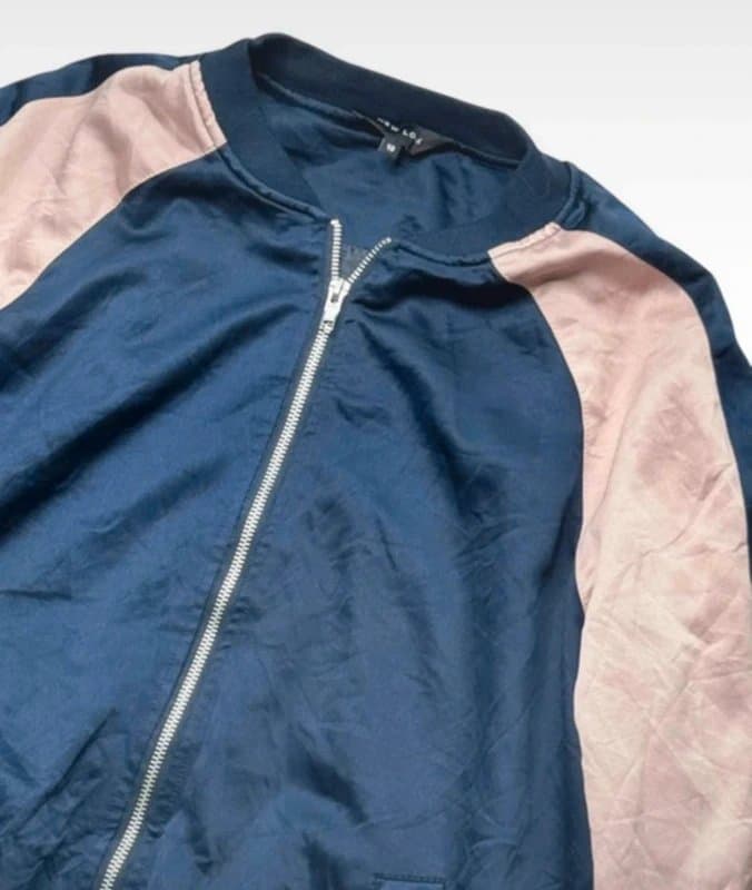 New Look New Look Navy Pink Satin Bomber Jacket UK 10 Colourblock