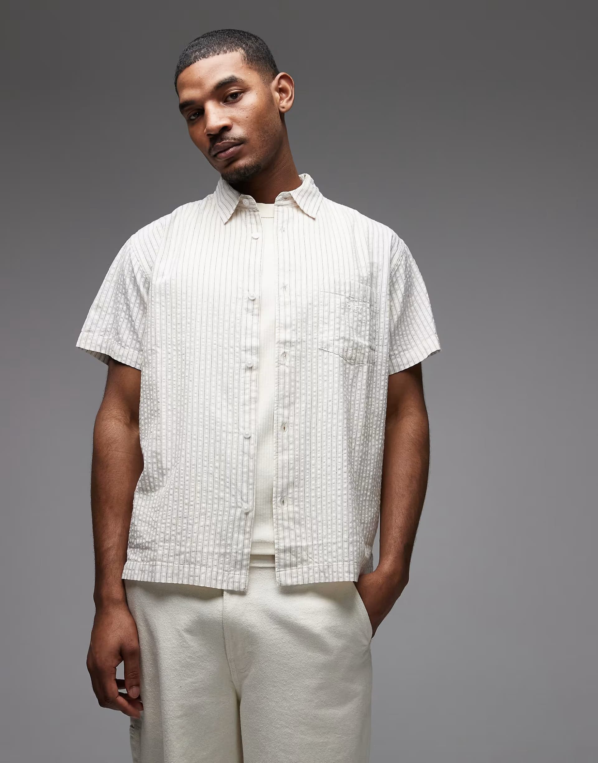 ASOS Obey alan woven short sleeve shirt in beige